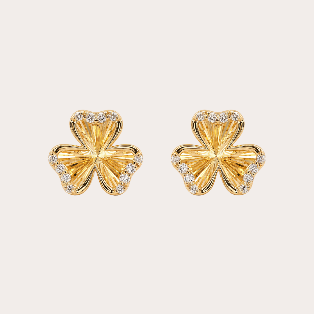 Golden Clover Dancing Stud Earrings