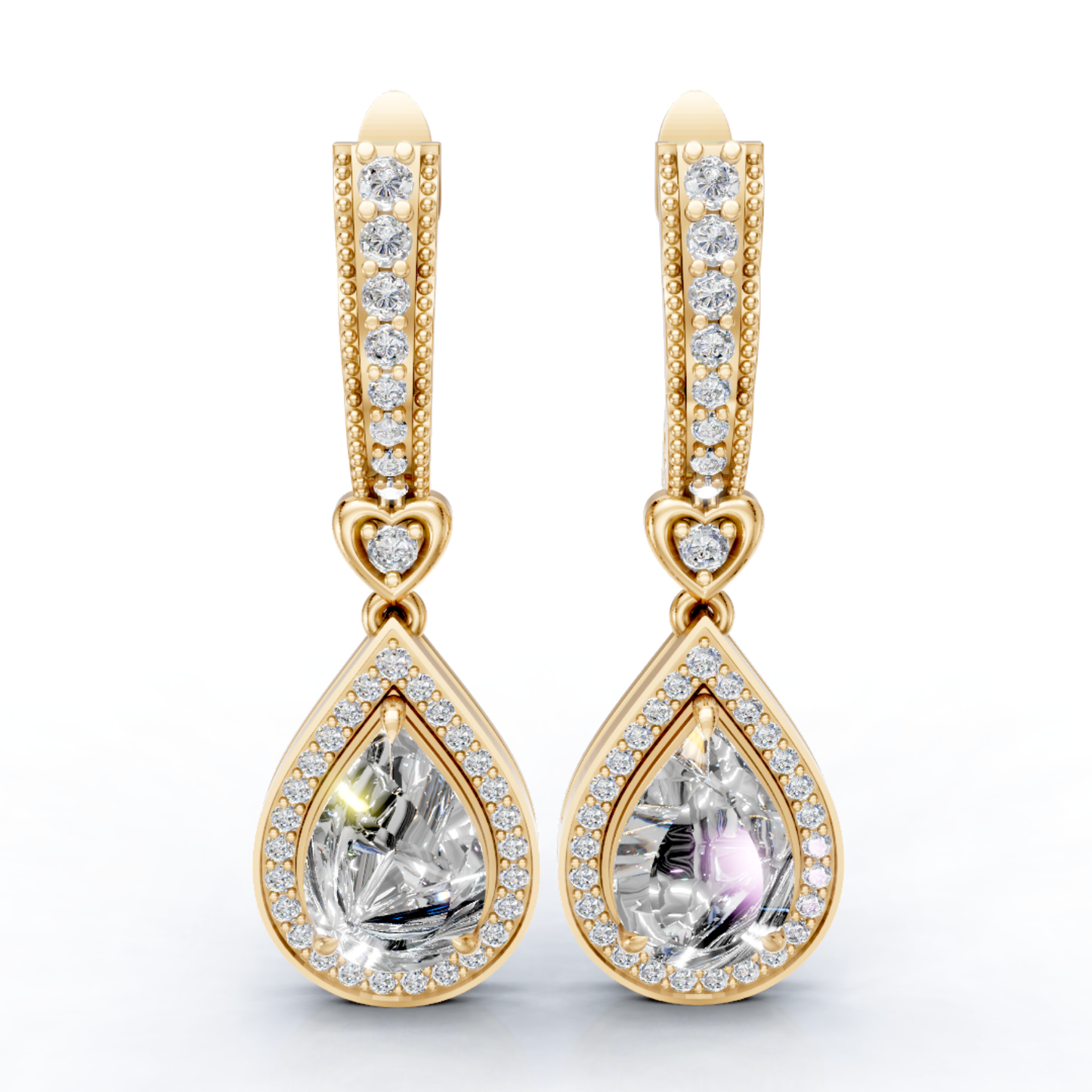 Amore Pear Halo Drop Earrings