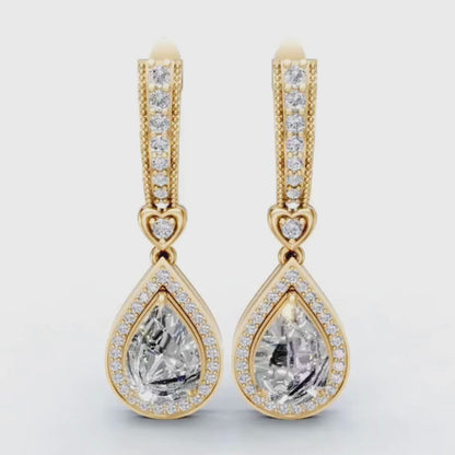 Amore Pear Halo Drop Earrings