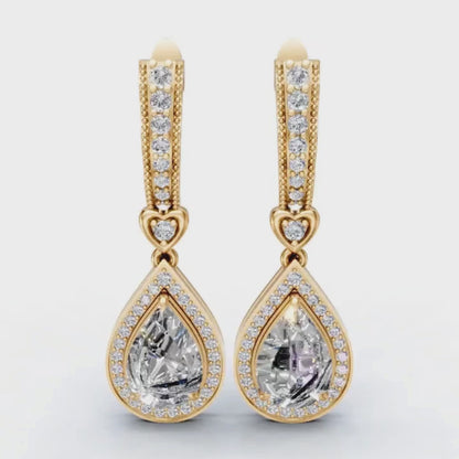 Amore Pear Halo Drop Earrings